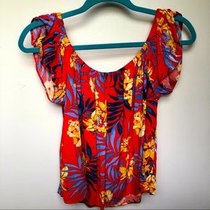 Rip Curl Hawaiian Print Flowy Off-the-shoulder Blouse